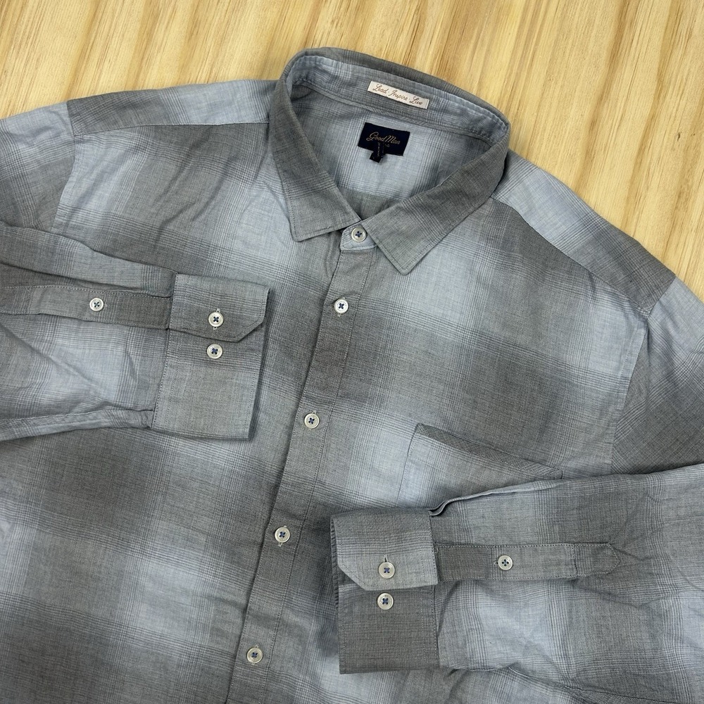 Good Man Brand Button Up Shirt Plaid‎ Gray Blue Long Sleeve Casual Tag Size 2XL
